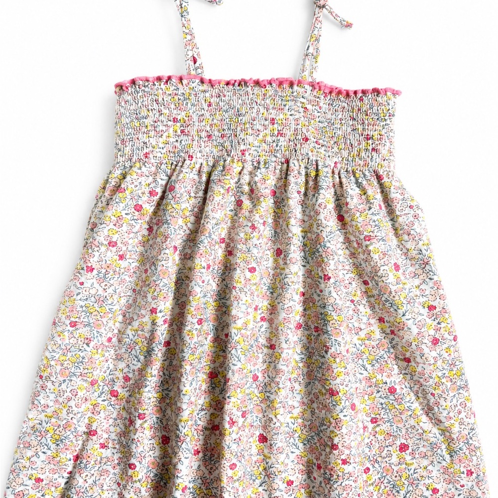 Zara Floral Smocked Sundress in White, Pink, Yellow and Blue